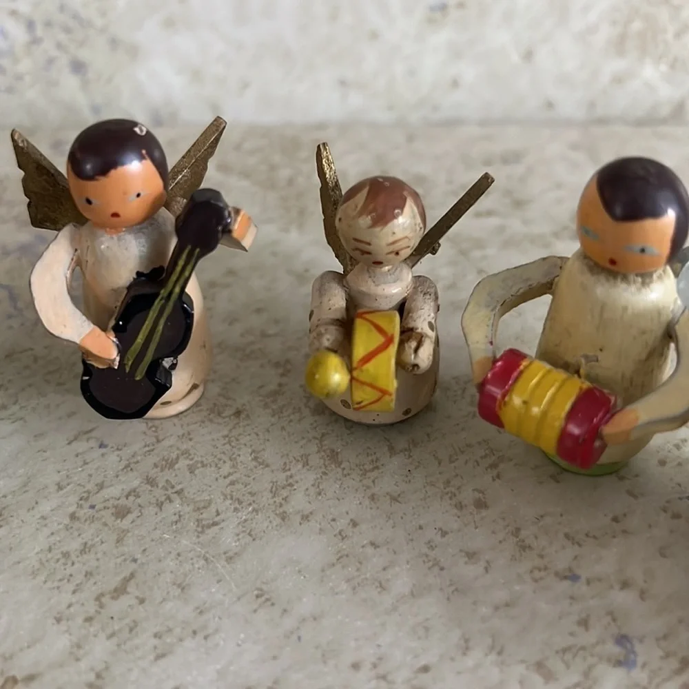 Vintage set of 8 Miniature Wooden Angel Musicians Japan